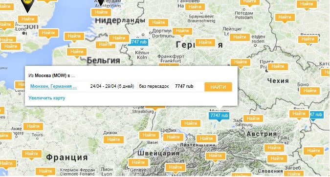 Карта дешевых перелетов